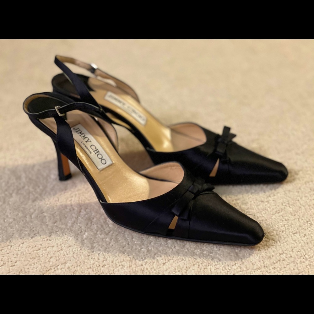 Jimmy Choo Satin Pointed Toe Slingback Sandals